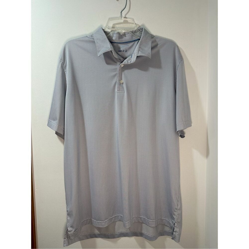 Johnnie O men’s light blue & white dot print polo shirt size Large   #40-1720